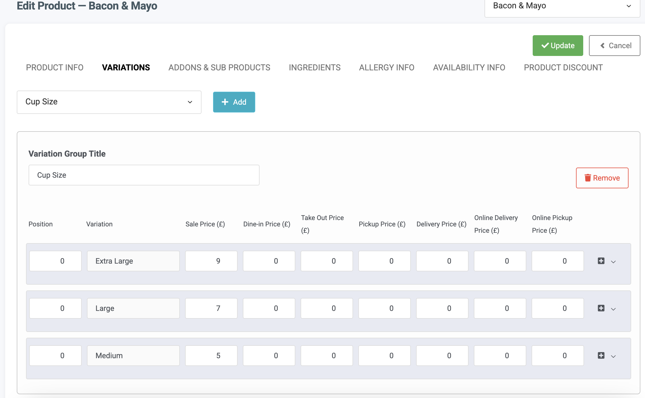 pos software variation selection