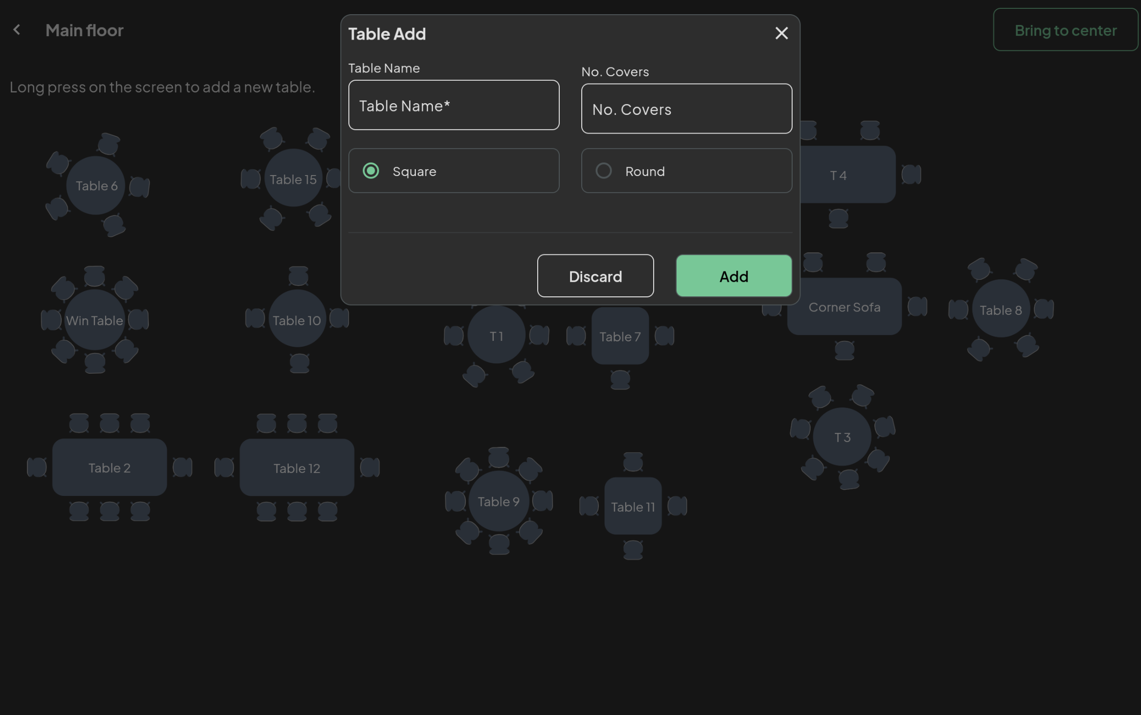 pos software, add a new table