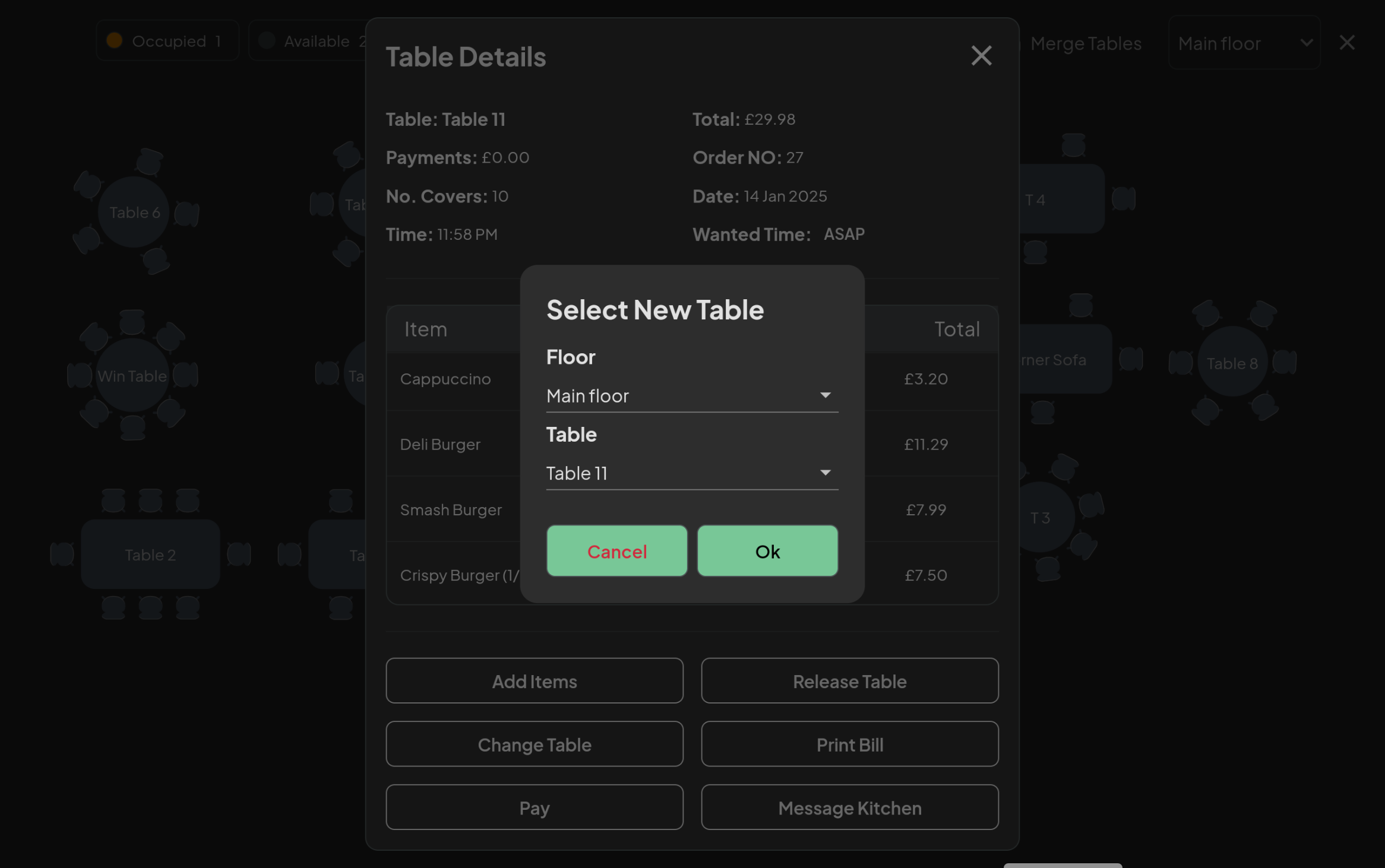 pos software, moving table feature